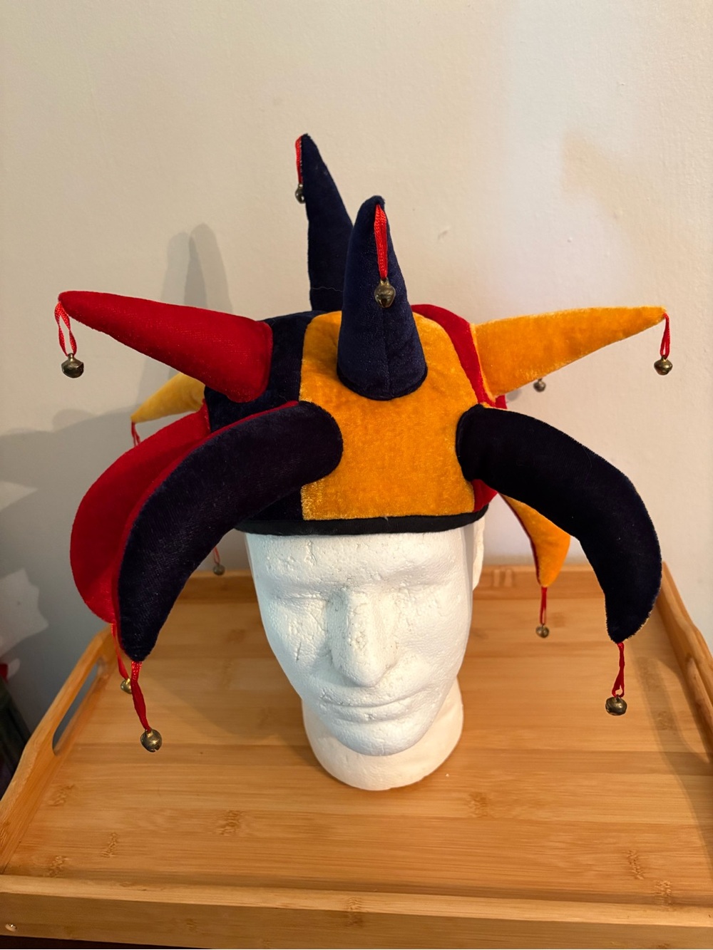 Colorful Jester Hat with bells– Red, Navy & Yellow